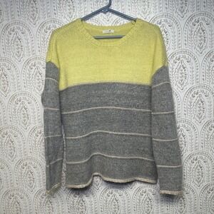 Maurices Colorblock Knit Sweater Yellow Gray Striped Long Sleeve Size L